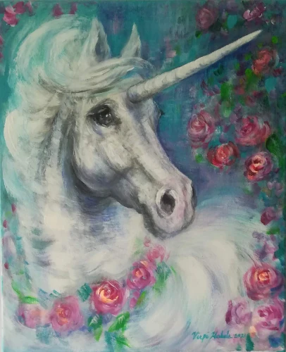 white unicorn with roses.